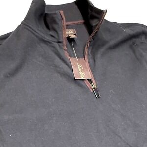 Tasso Elba Mens Black 100 Cotton Faux Suede Trim 1/4 Zip Pullover Sweater Large